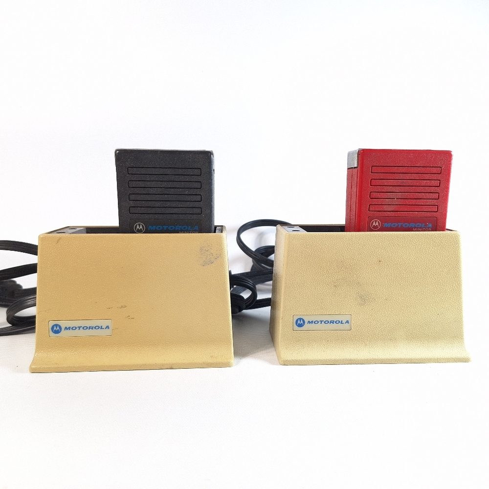 Vintage Motorola Minitor Pagers X2 with Chargers, Belt Clip XNLN4412A